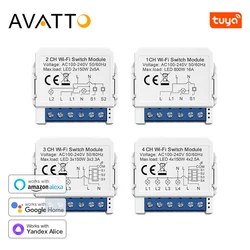 AVATTO Tuya WiFi 1/2/3/4 Gang Smart Light Switch Module，Mini DIY Breaker Smart Life Timer Module Works With Alexa, Google Home