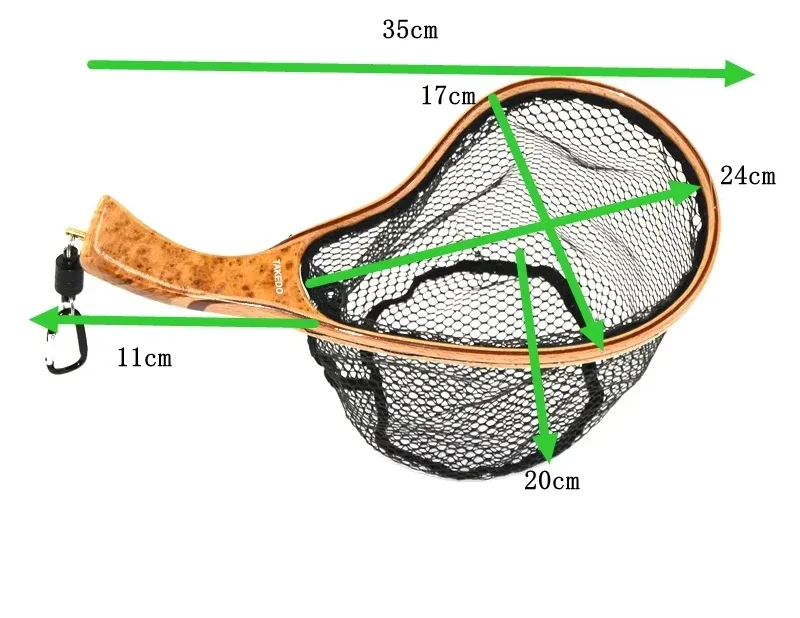 TAKEDO Fly Fishing Nets Fly Stream Landing Net Soft Rubber Mesh Trout Net Waterproof Wooden Handle Catch and Release Net