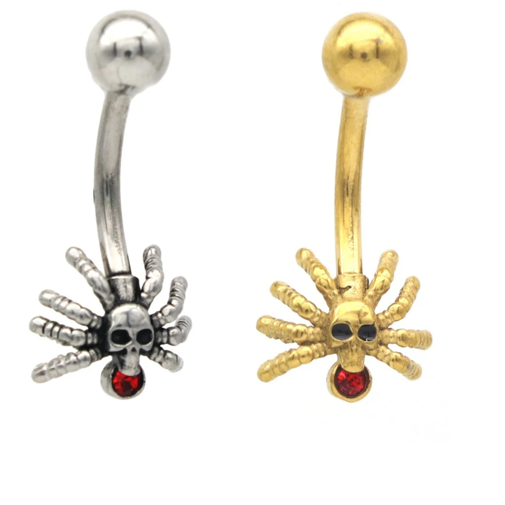 

20Pcs Rock Belly Bar Cool Spider Surgical Steel Skeleton Red Gem Navel Ring Punk Body Piercing Jewelry