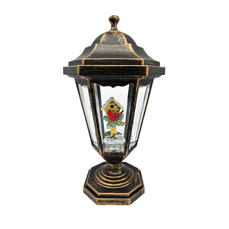 Lentera angin salju bercahaya Natal, hadiah liburan, hiasan meja, kotak musik, lampu LED bawaan, lampu malam bercahaya