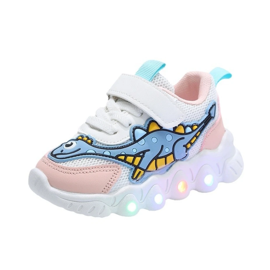 2024 neuen Stil Flash Dinosaurier Cartoon Kinderschuhe LED Lichter Turnschuhe für Mädchen Kinder Mode Schuhe