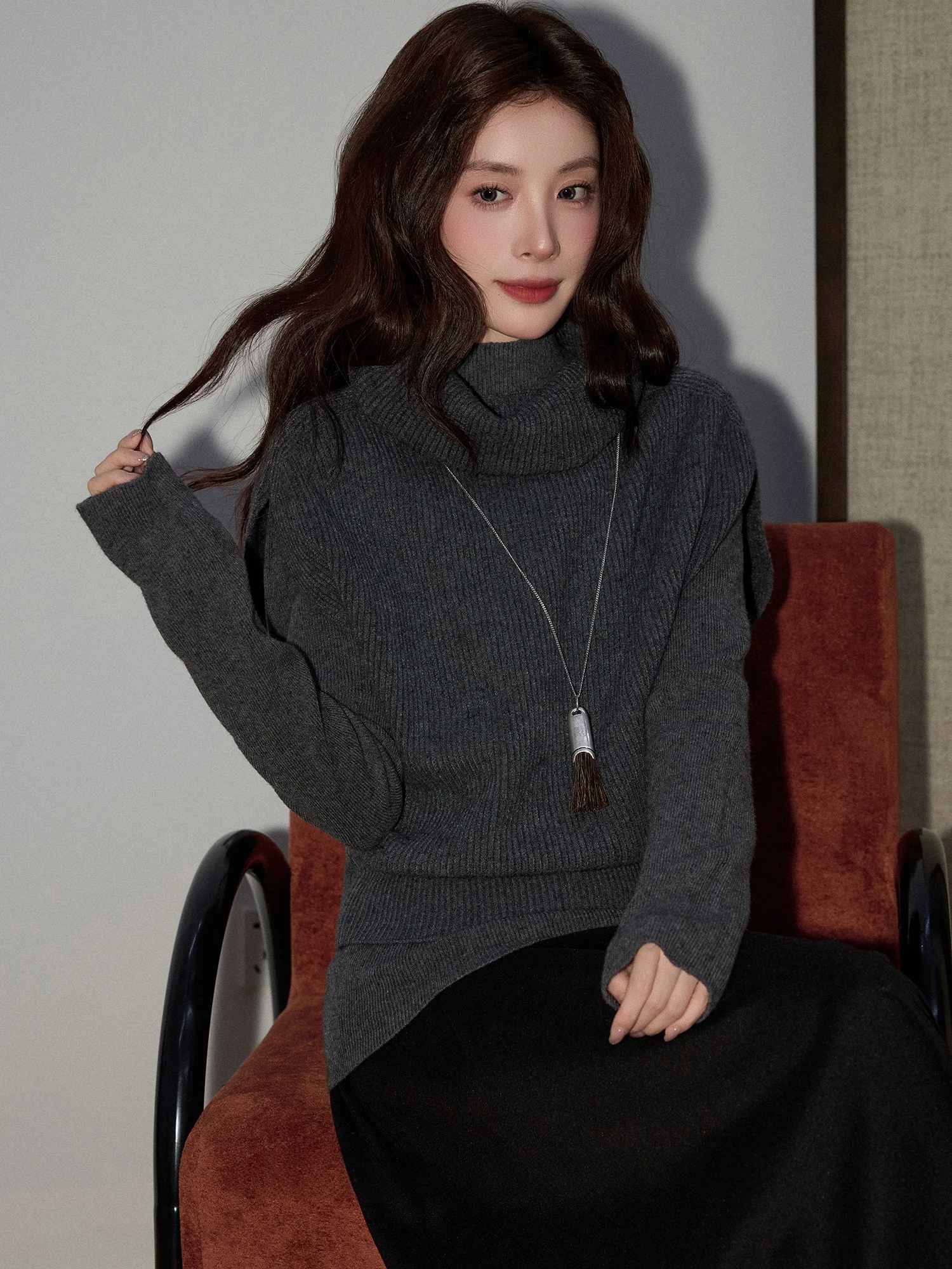 

High Collar Knitted Sweater Base Layer Women's Autumn Winter New Sle ey High End Feeling Can Be Worn outside Faionable ...