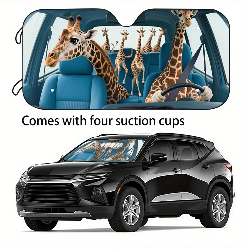 

1pc Humorous Giraffe Car Sunshade - 2 Sizes, UV Protection, Foldable & Easy To Store, Polyester Material, Ideal For Vehicle Cool