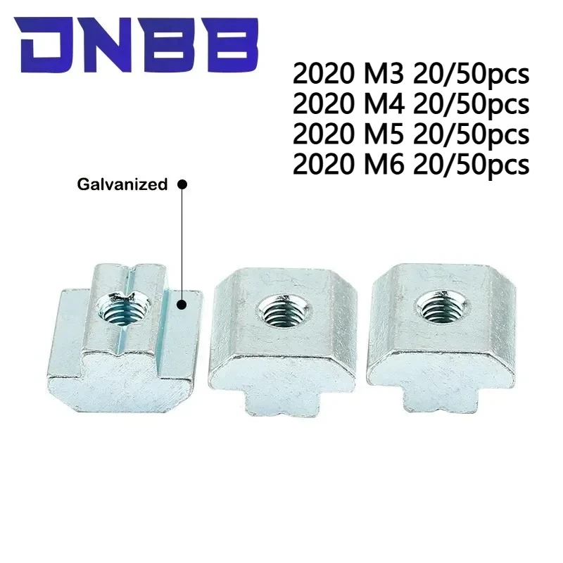 20pcs/ 50pcs T Sliding Hammer Nut Block Square Nuts M5 Nut 2020 Aluminum Profile Slot Zinc Coated Plate Aluminum Accessories EU
