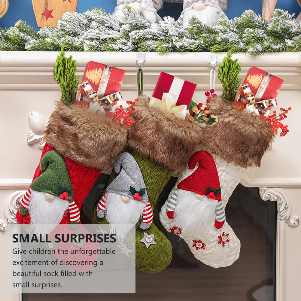 

Christmas Stocking Green Knit Sock Hanging Decoration Xmas Gift Bag Sweets Pouch Eco Friendly Festive Home Office School