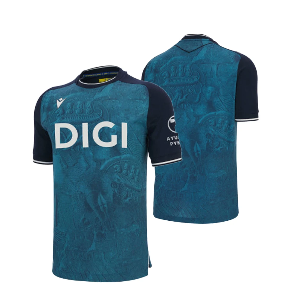 

Macron 2025-26 Season Home And Away Jersey With Blue-Green Design And Dark Pattern 3D Printed Sports And Fitness T-Shirt
