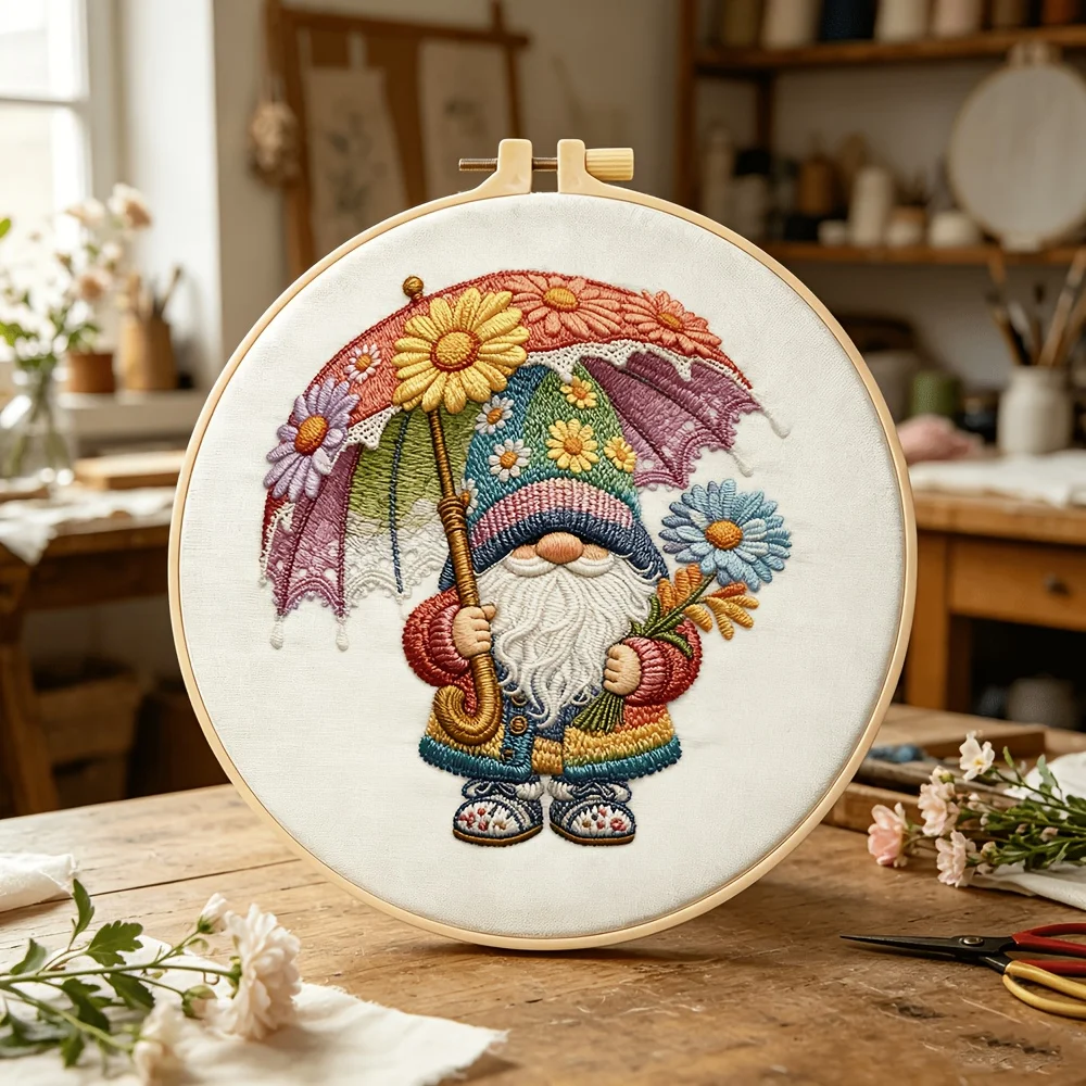 Embroidery Stitch Practice Kit Pre‑Printed Fabric Bamboo Hoop Thread Needles Learning Hand‑Stitching Craft Set