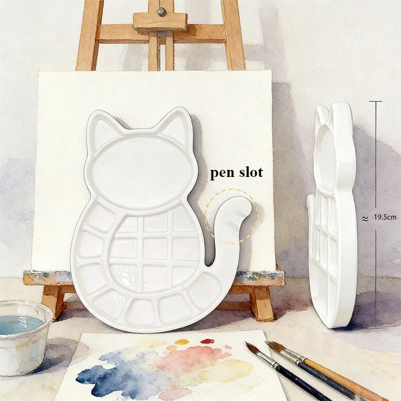 11/19 Grid Cat Palette Watercolor Gouache Paint Plate Chinese Painting Acrylic Painting Ultra-white Ceramic Plate Art Supplies