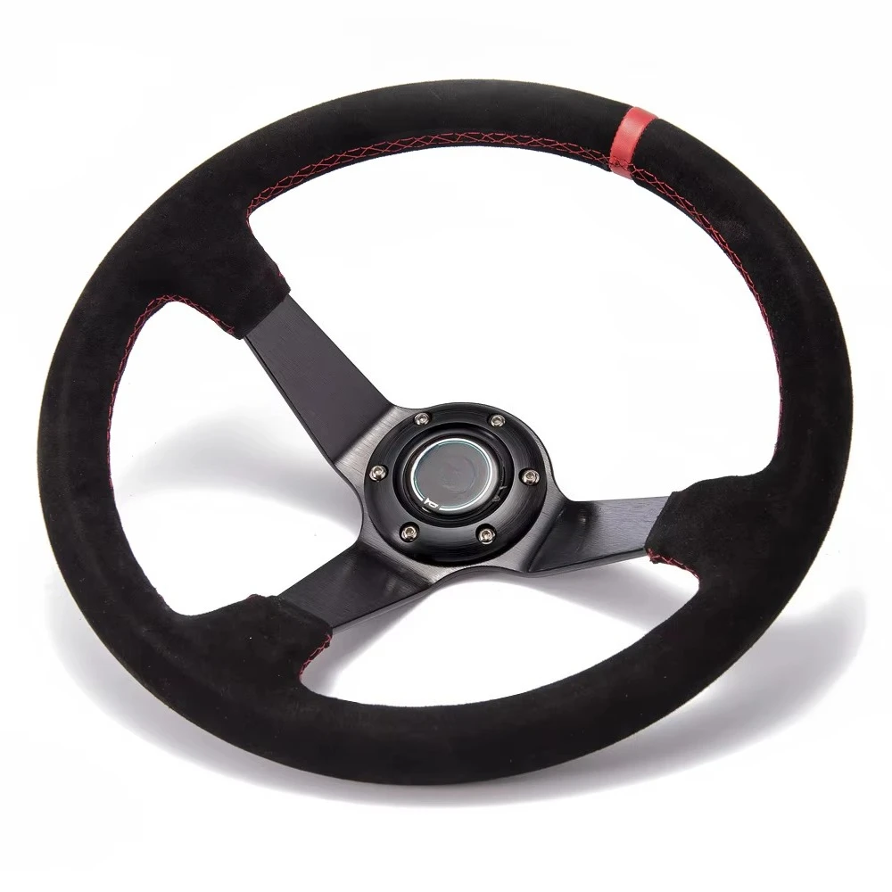 ADDCO - EPMAN Auto 350 мм глубокий дрифт-руль из замши с кнопкой сигнала AD-FXP1701
