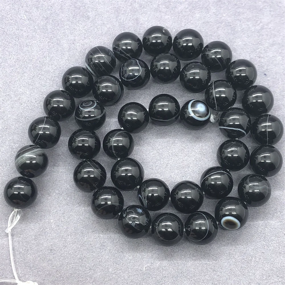 

Natural Stone Black Stripe Onyx Agate Round Loose Beads 4 6 8 10 12MM Pick Size for Jewelry Making DIY Necklace Bracelet