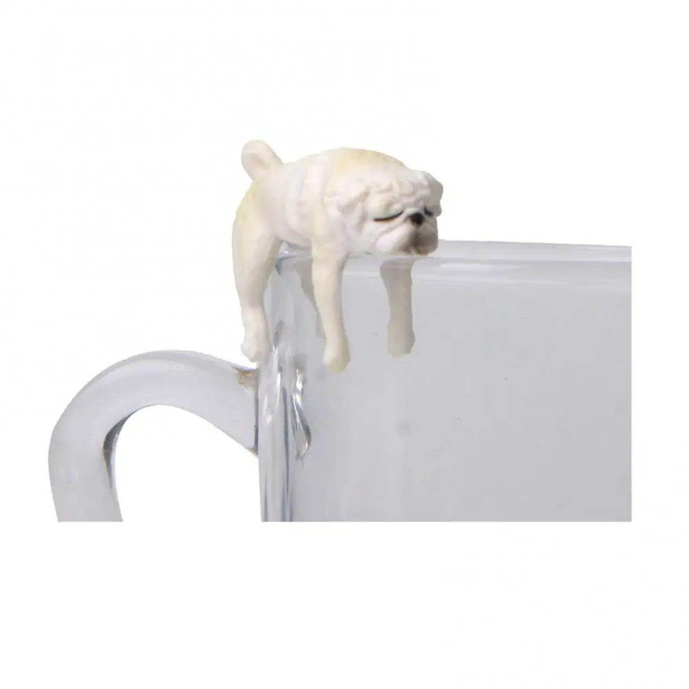 تمثال كلب الصلصال الواقعي الصغير معلق على حافة الكأس DIY ملحق حديقة الجنية #4