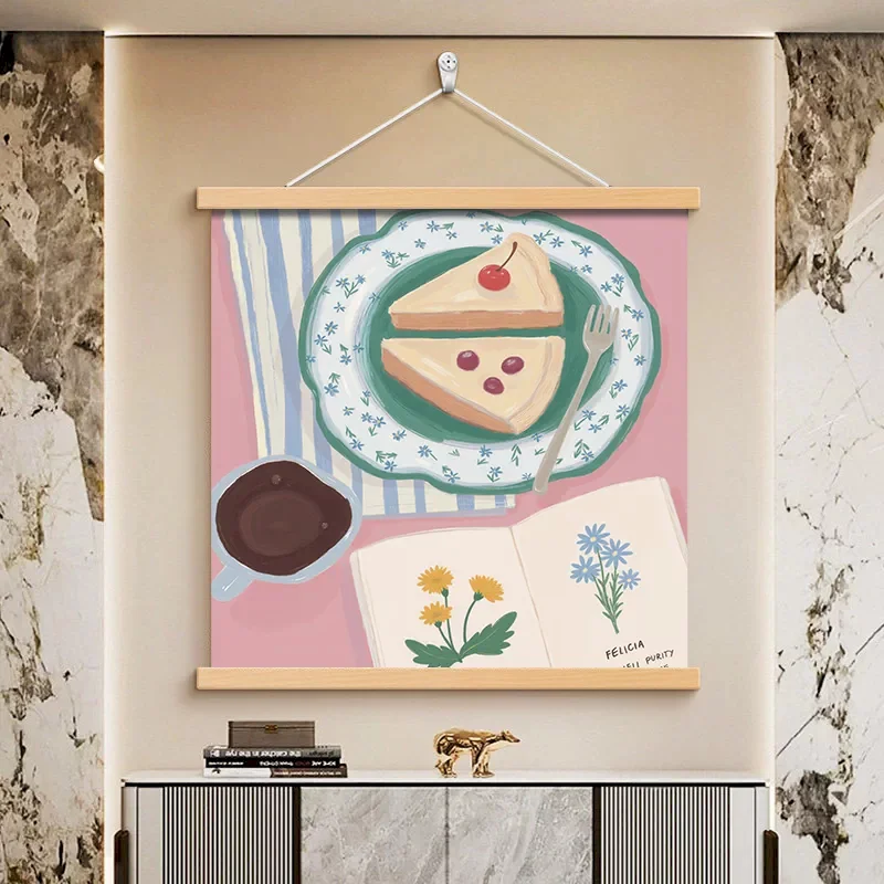 VIKAMA Pink Cake Coffee Still Life Tapestry Wall Hanging Aesthetics Kitchen Restaurant Home Decoration