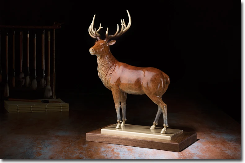 TOP Master level art collection- home office ROOM Decor -45 LARGE RETRO Stag bronze statue sculpture Decoration