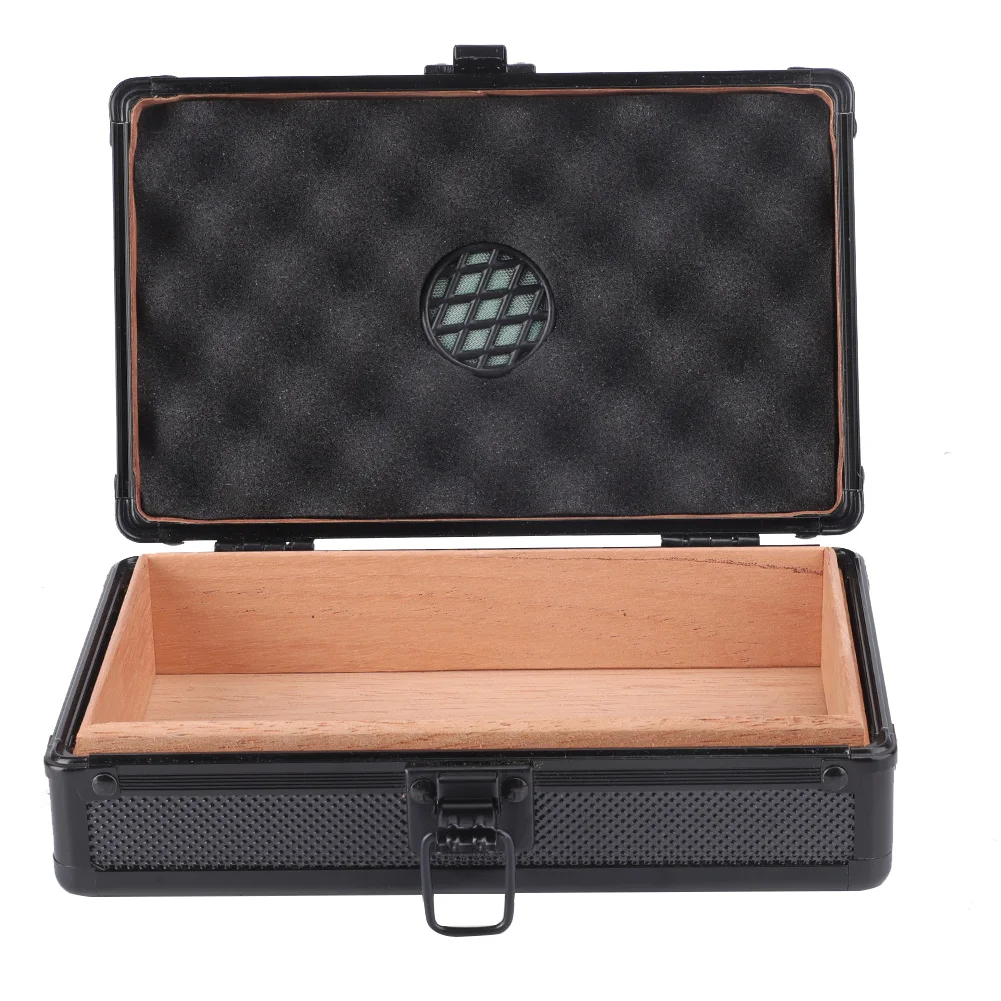 Cigar Case Aluminum Shell Cedar Lined Cigar Humidor Storage Case with aHumidifier Can Contain about 10 Cigars Suitable for