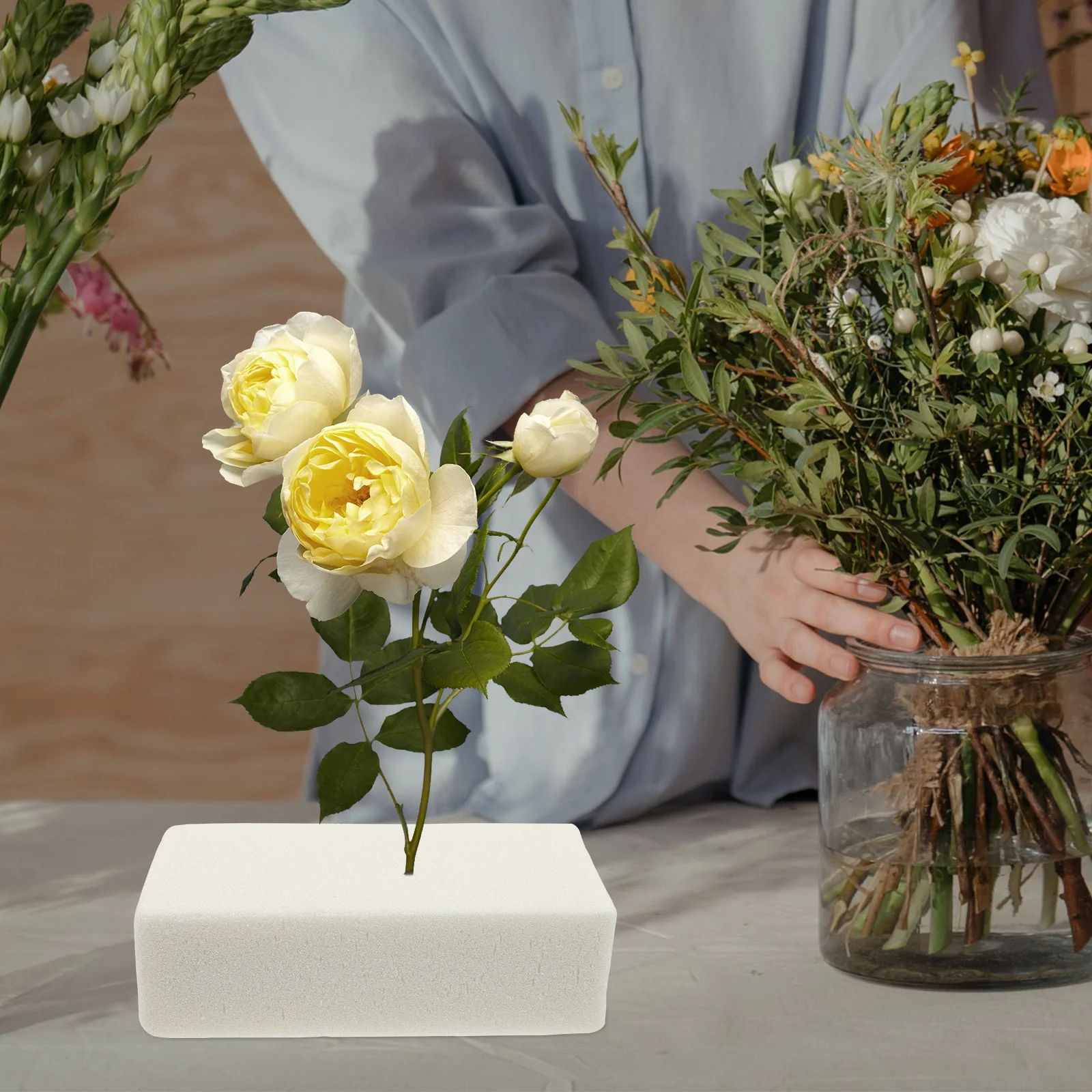 5pcs Dry Flower Mud Rectangular Pu Blocks For Floral Arrangement Supplies Flower Base Wedding Home Decor Garden Planters