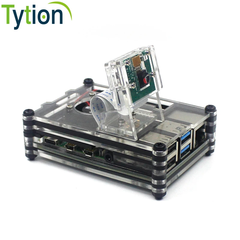 Raspberry Pi 4 B Case Support Camera Installation With Heatsinks + Camera Case Holder + Cooling Fan +9-layer Acrylic Case+Camera