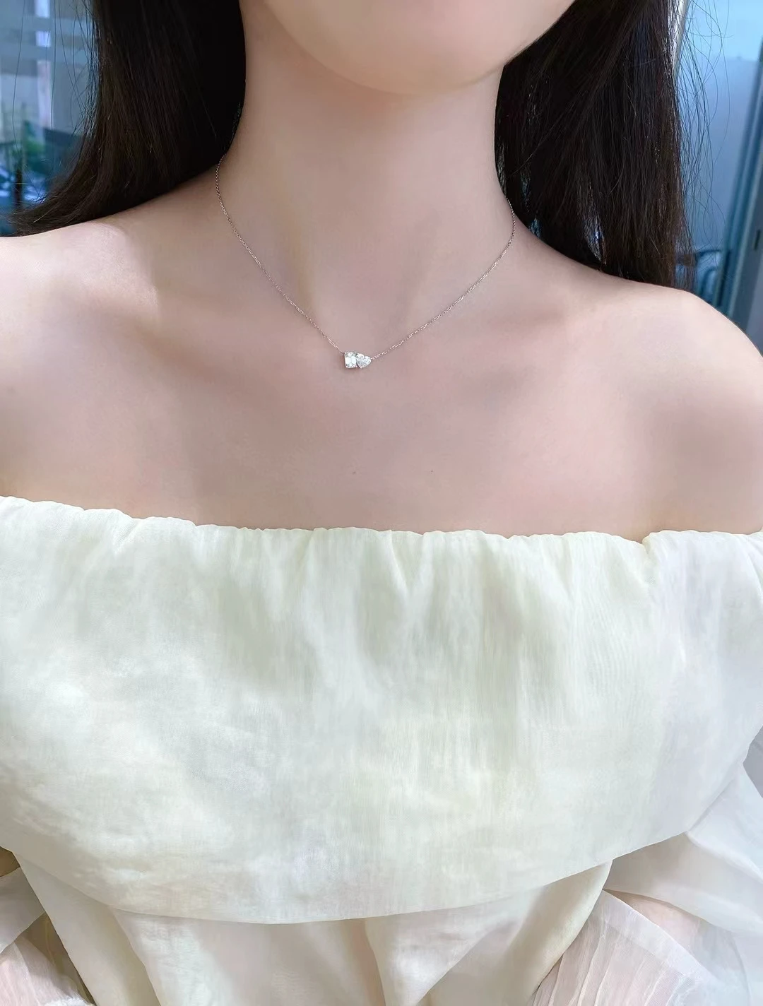 

18K Gold Lab-Grown Diamond CVD/HPHT Emerald Cut & Heart Cut Double Stone 1CT Diamond Pendant with O-Link Chain Collar Necklace,