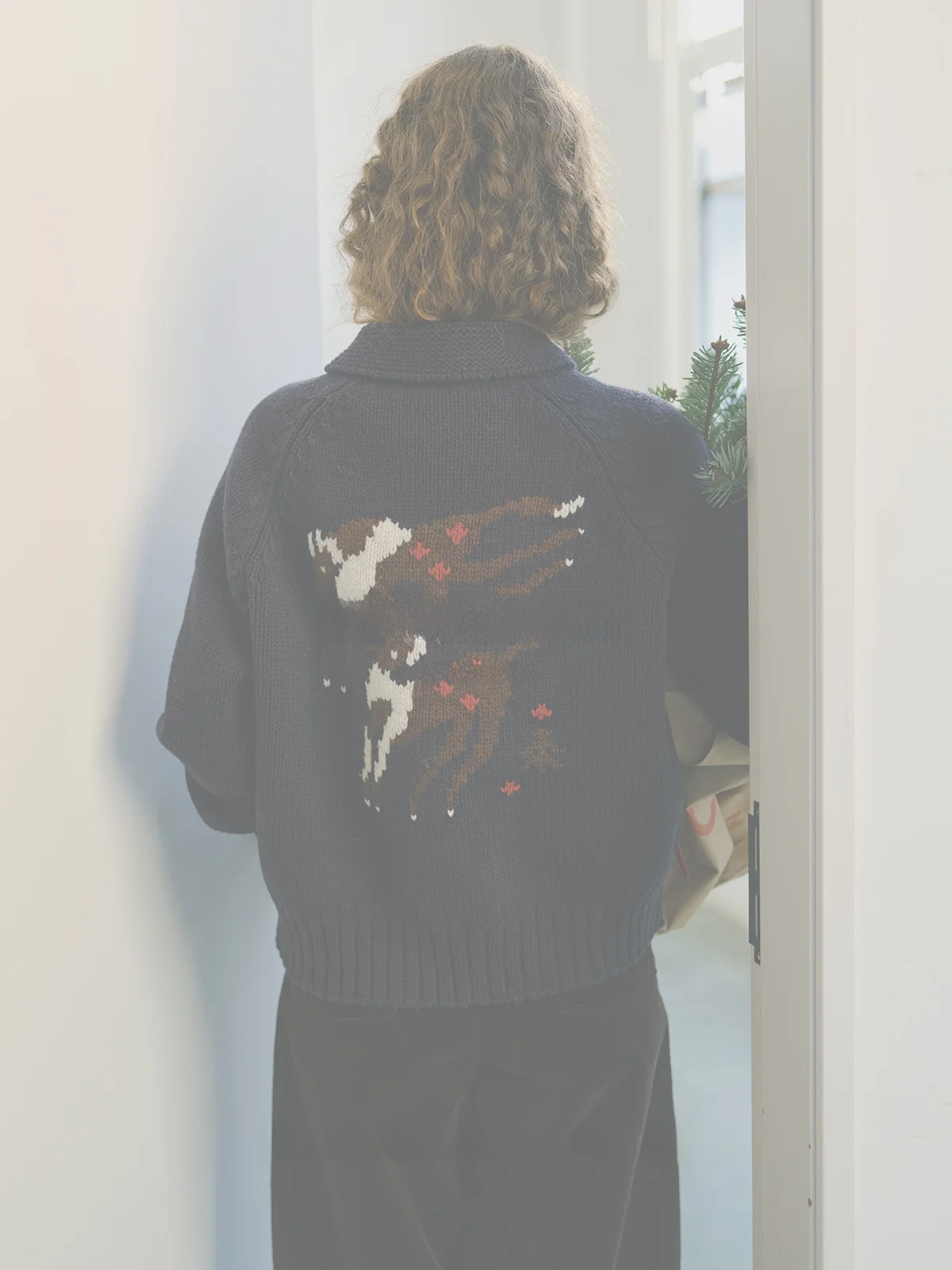 

Новогодний лимитированный вязаный свитер REWEAR 625: повседневный, с длинным рукавом, с животным принтом, теплый, мягкий шерстяной кардиган