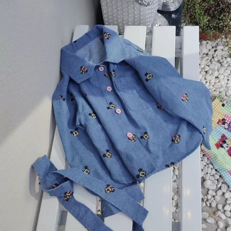 

Корейская детская джинсовая рубашка с Микки, милый топ унисекс на весну и лето, универсальный стиль