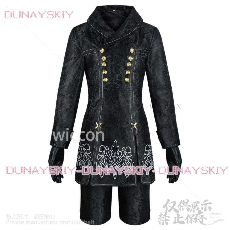 КосплейАниме Nier Automata Косплей 9S Костюм Йорхи Черное готическое пальто Брюки Униформа Парики для мужчин Хэллоуин Рождественская вечеринка Cos Cus
