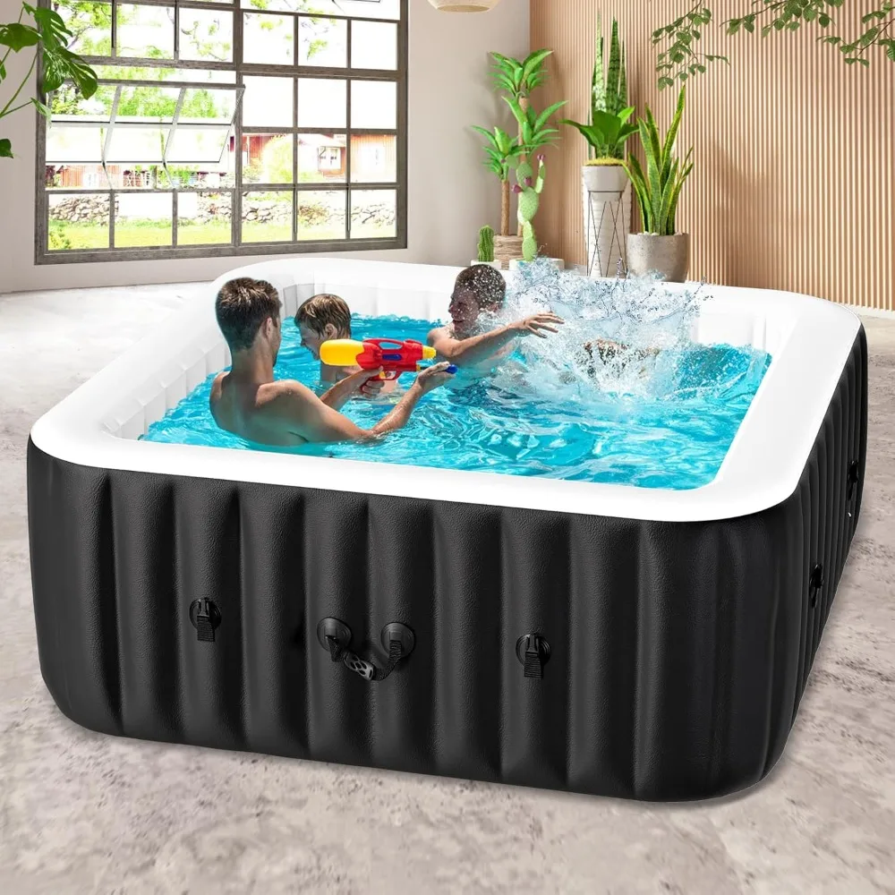 57” X 57” X 25” Hot Tub，Inflatable Hot Tub, 2-4 Person Portable Blow Up Hot Tub Square Portable Outdoor Spa with 120 Bubble Jets