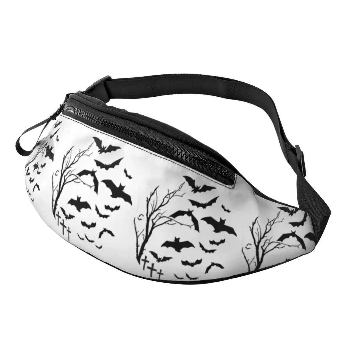 Custom Cool Halloween Vampire Bat Moon Fanny Pack for Travel Hiking Women Men Crossbody Waist Bag Phone Money Pouch