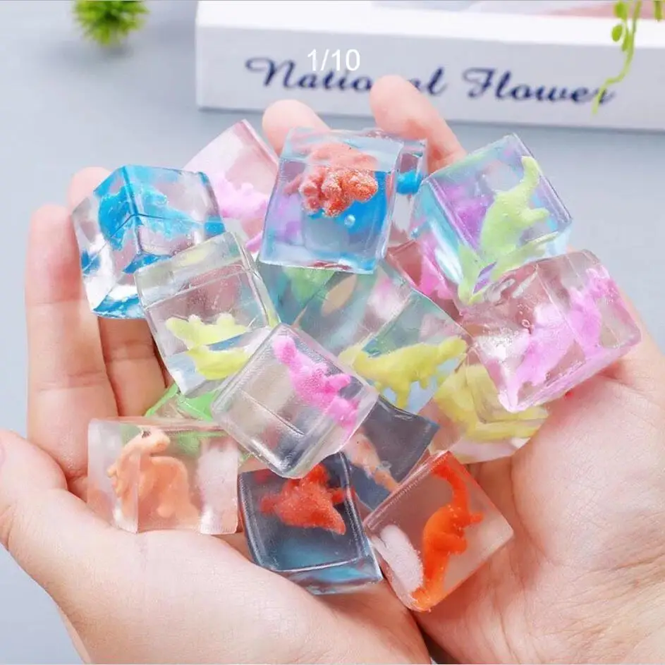 

Dinosaur Ice Cube Squishy Toys Mochi Antistress Transparent 3D Squeeze Cube Decompression Toys Fidget for Child Birthday Gifts