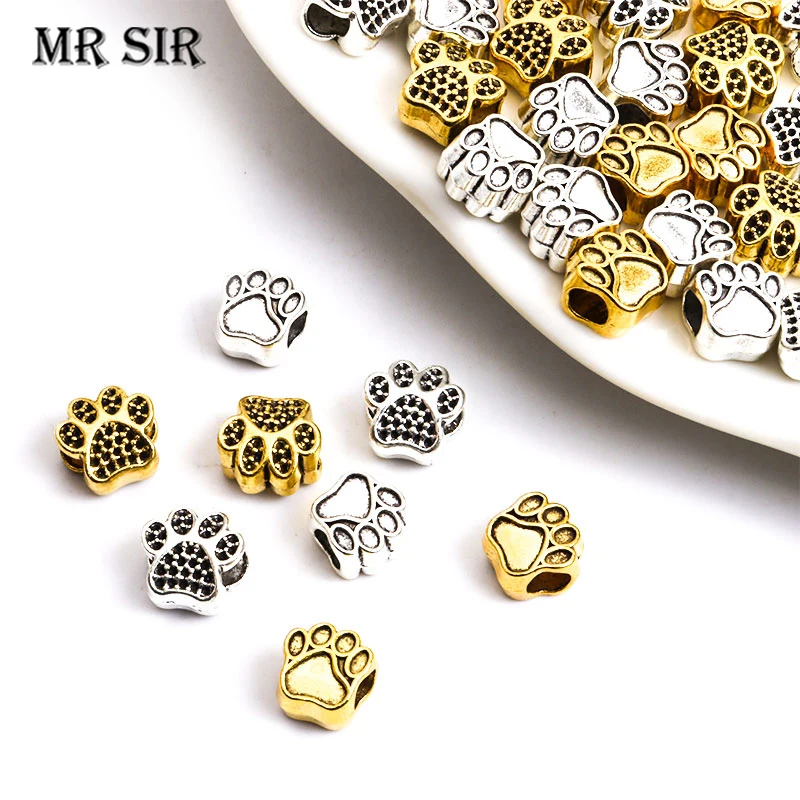 10pcs 9.3*9.5MM Dog Footprints Big Hole Spacer Beads Charm Animal Metal Bead For Jewelry Making DIY Bracelet Necklace Accessorie