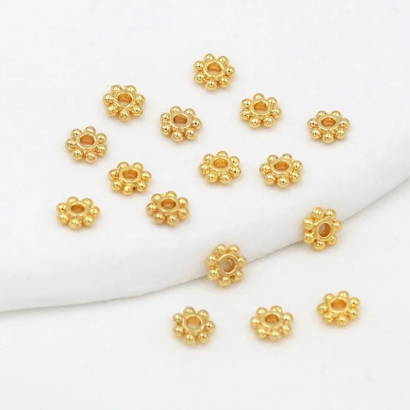 50pcs 18K Gold Plated 925 Silver 4mm 5mm 6mm Flower Spacer Beads Jewelry Spacers for Bracelet Necklace Earring Jewelry Making