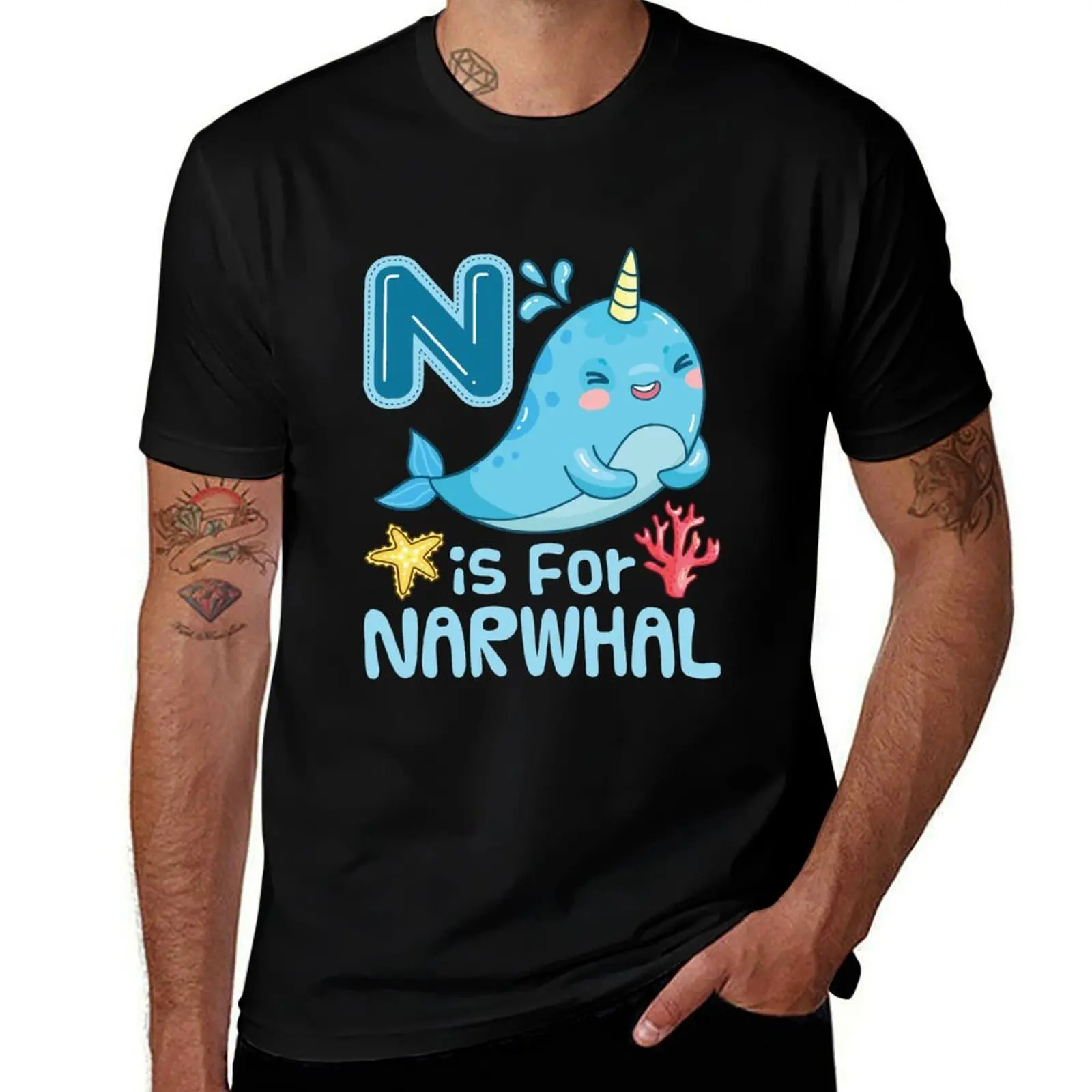 N Is For Narwhal T-Shirt Simple Casual Short Sleeve Tee T-Shirt