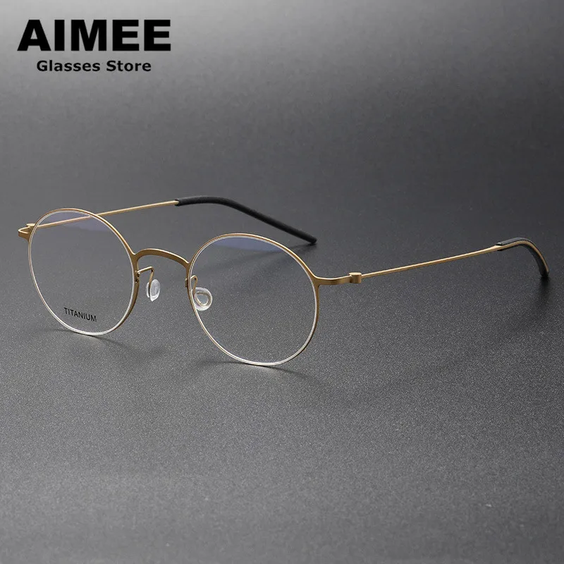 Monture de lunettes en titane pur ultralégère pour hommes et femmes, lunettes rondes sans vis, lunettes de créateur coréennes, marque danoise, haute