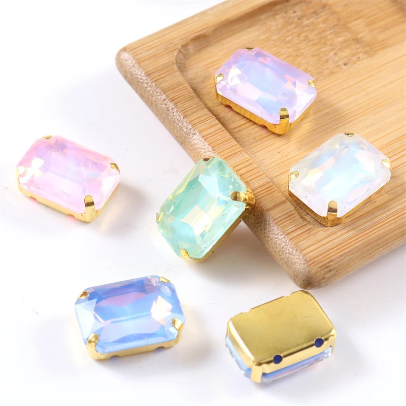 Rectangle Glass Sewing on Rhinestones with Gold Claw crystal strass stones decorations for clothes shoes bags needlework