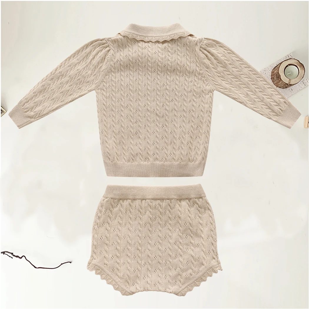 2024 New Fall Baby Girl Knitted Clothes Set Infant Cardigan Sweater Shorts 2pcs Clothing Sets Toddler Long Sleeve Lace Outfits