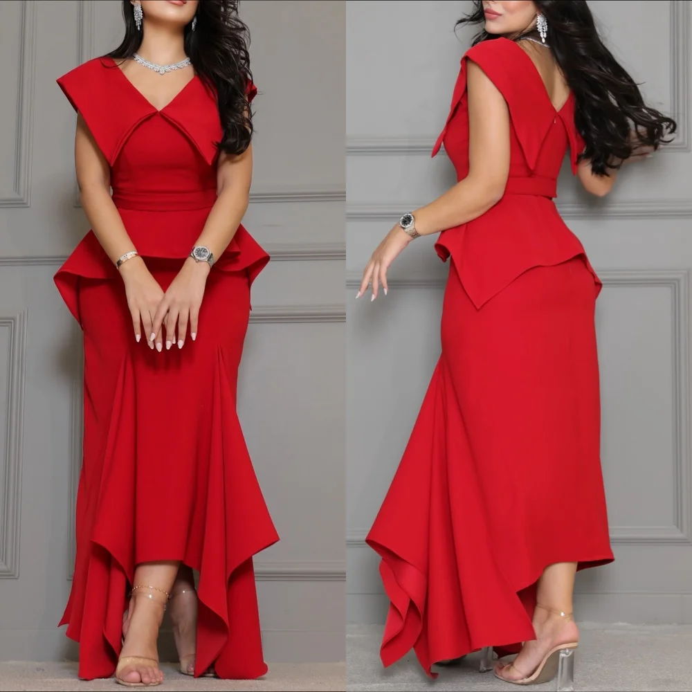 

Customized Sizes Available Jersey Pleat Ruched Mermaid V-neck Midi Dresses Bespoke Occasion Dresses Sizes Available High Quality