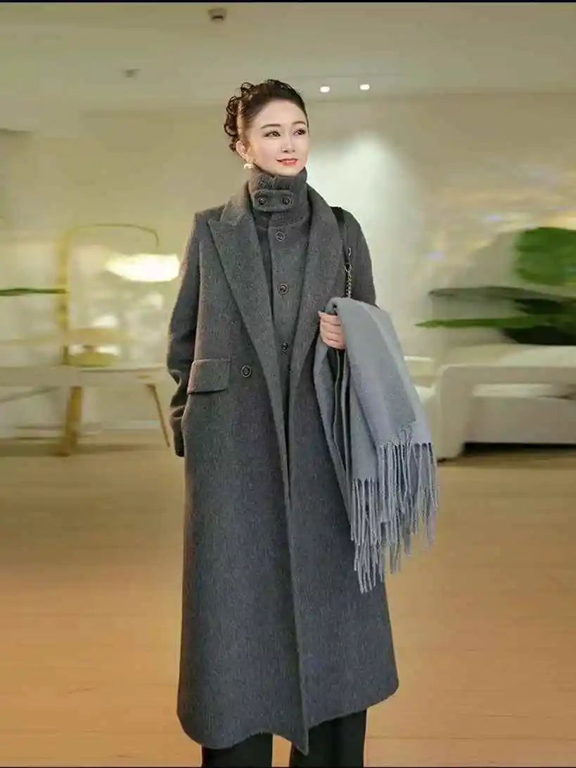 

Fashion Suit Collar Wool Coat Women'S 2025 Autumn And Winter New Mid To Long Style Knee High Shoulder Loose Woolen Coat