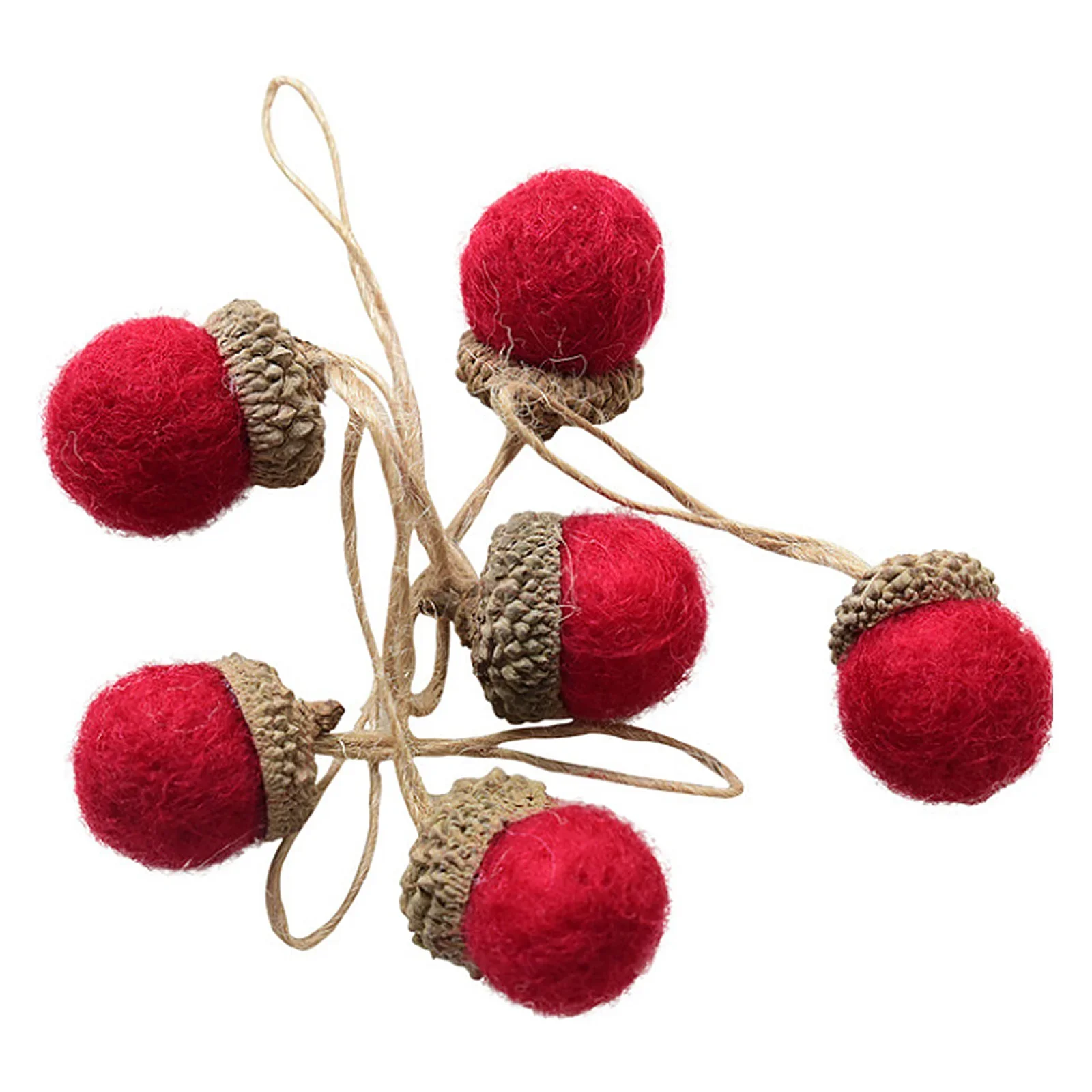 6PCS Artificial Pine Cones Acorn Bunches DIY Material Pendants Small Ball String Gray Felt Christmas Decorations