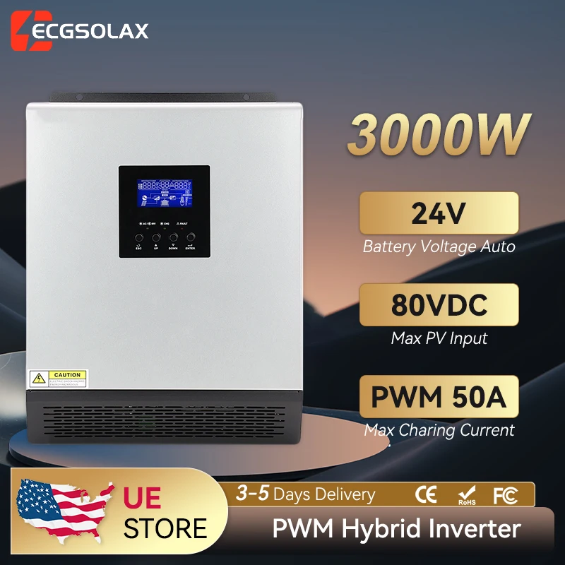ECGSOLAX 3KW 24V 110V Hybrid Solar Inverter 50A PWM Charging Controller Off-grid Solar Inverter Max PV 80VDC