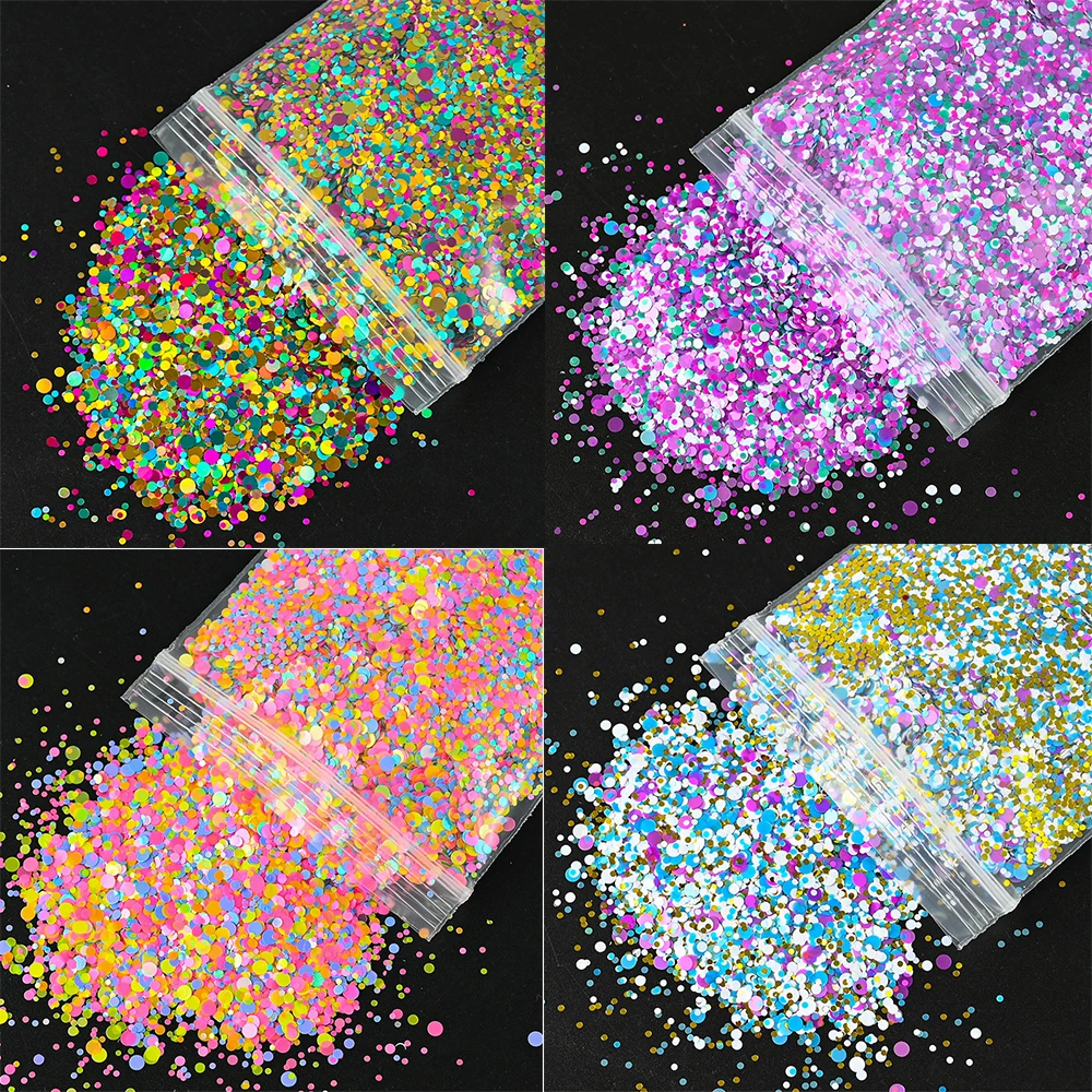 50g Misto Rotondo Unghie Artistiche Glitter Paillettes 3D Fiocchi Scintillanti Pigmento FAI DA TE Polacco Decorazioni per Manicure Paillette Pendenti e Ciondoli PD-S2022