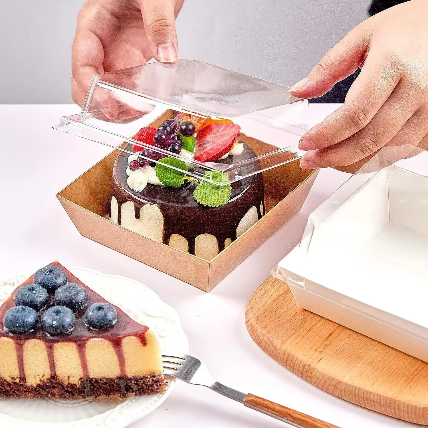 50/100PCS Square Bread Packing Box Sandwich Box with Transparent Lid Cookie Box Swiss Roll Packaging Box Birthday Party Supplies