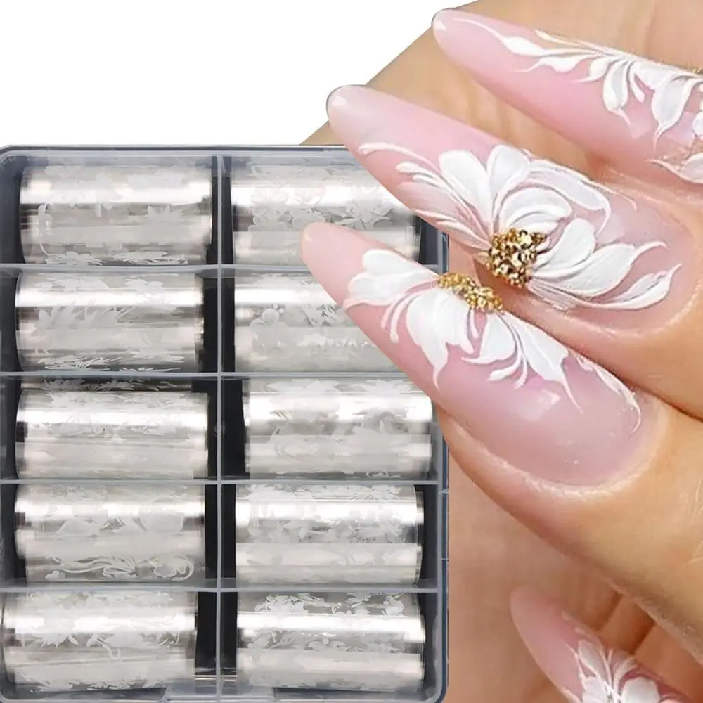 New White Flowers Flower Nail Foils Cute Floral Butterfly Nail Design Stickers Nail Art Foils Decals DIY Manicure Supplies