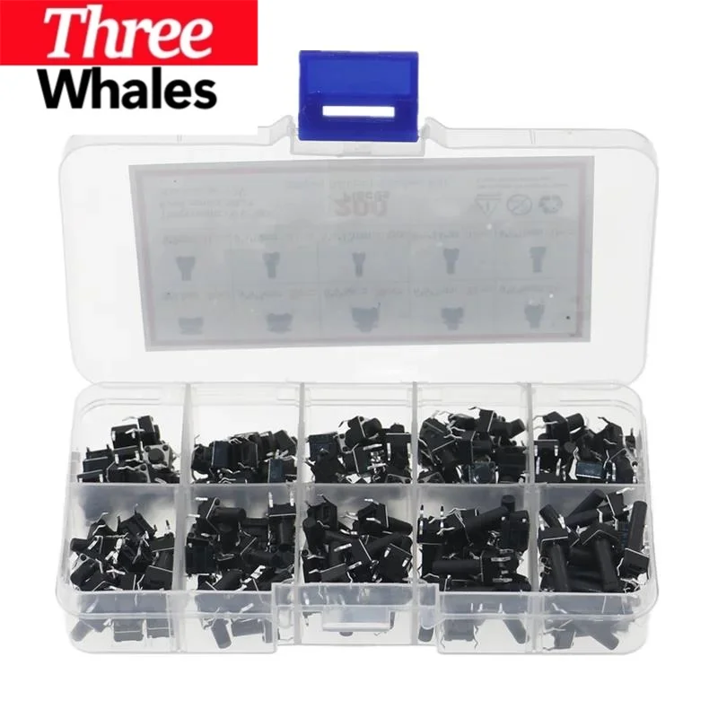 200pcs 10values button switch Assorted kit 6x6 4.3/5/6//8/9/10/12/14/16mm keys switch set
