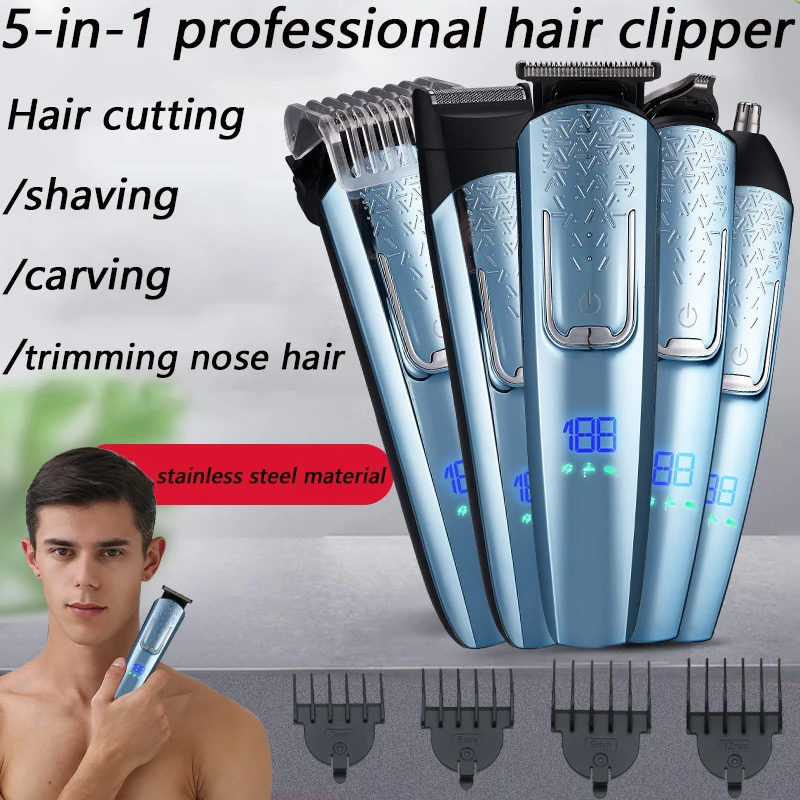 5in1 Man Hair Clipper Cordless Electric Hair Trimmer Rechargeable Beard Trimmer Electric Shaver Ear Nose Hair Trimmer Beauty Kit