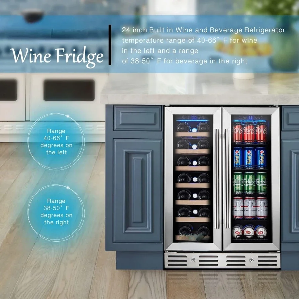 Kalamera Wine and Beverage Refrigerator, 24 inch Wine Fridge Dual Zone Hold 20 Bottles and 78 Cans, Digital Touch Control