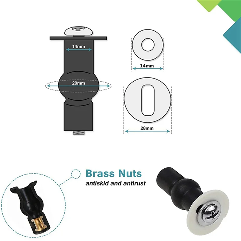 Śruby do deski sedesowej A01F-16, zawiasy do deski sedesowej, śruby z gumowymi nakrętkami rozporowymi, mocowania do deski sedesowej, elementy do otworów zacienionych WC