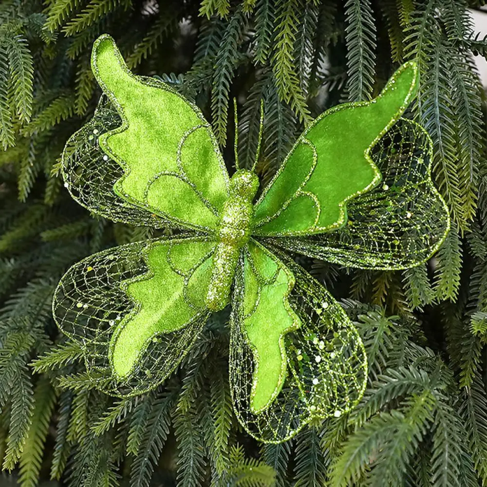 Creative Fabric Butterfly Pendant Glitter Powder Christmas Tree Hanging Decor Holiday Party Gift Package Home Supplies