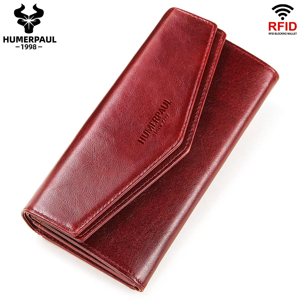 

HUMERPAUL Genuine Leather Women's Wallets Large Capacity Durable ﻿Cell Phone Bag RFID Organizer Card Holder Money Clip