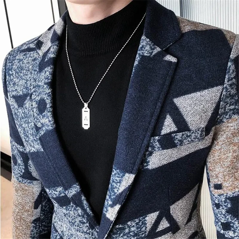 Retro Wool Blazer for Fall/winter 2022 Men Letter Printed New Blazer Slim Business Party Prom Fashion Wool Jacket Men Clothing