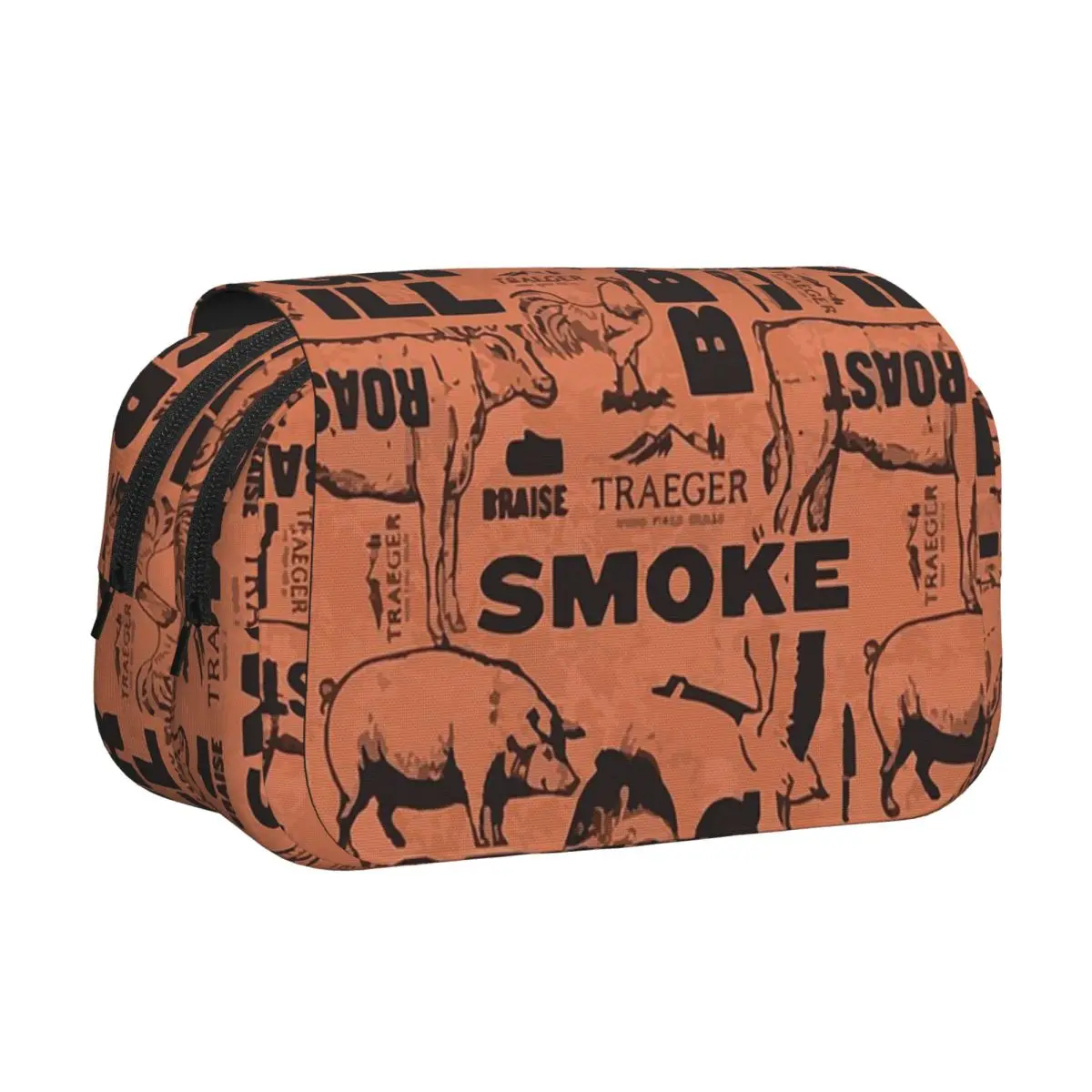 Traeger BBQ Smoker Butcher Pattern Pencil Cases Pen Holder Hard Shell Leather Big Capacity Pen Box Pencil Bag for Boy Girl Gifts