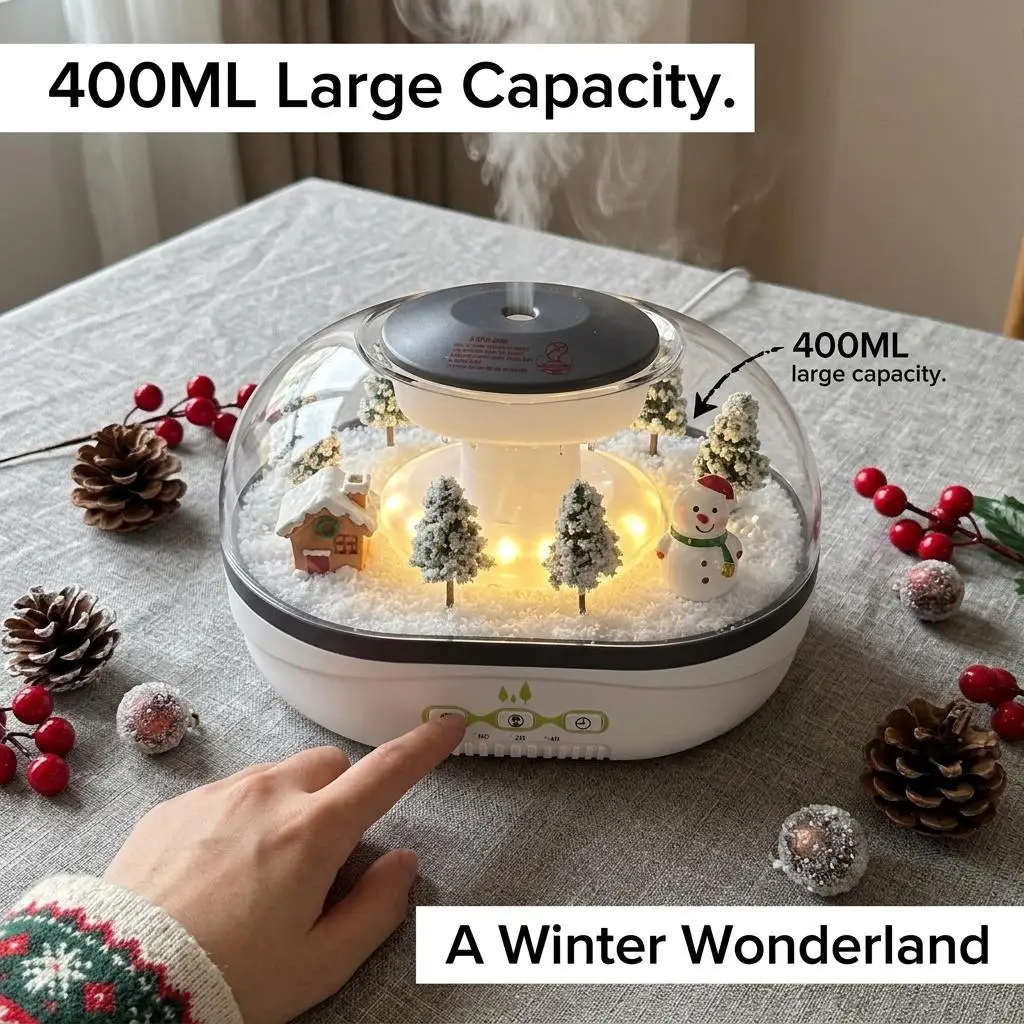 HONSUN Aromatherapy Essential Oil Diffuser |   Indoor Room Humidifier, Auto-off Protection & Aromatherapy Function. 400ML Christmas Diffuser, Raindrop Effect, Independent Light & Mist Control, Type-C Power, 2H/4H Timer, Xmas Bedroom Decor