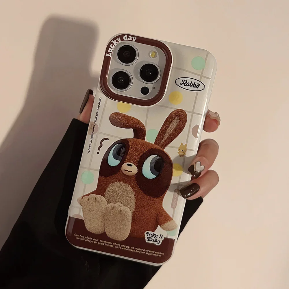 재미있는 꿀벌 토끼 토끼 봉제 인형 전화 케이스, 아이폰 16, 15, 14, 13, 12, 11 프로 맥스, Xr, 14, 15, 16 플러스, 귀여운 만화 소프트 커버